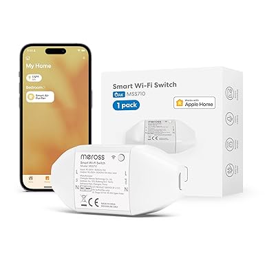 Meross WLAN Switch Works with Apple HomeKit, Smart Switch Remote Control with Siri Alexa, Google Assistant, SmartThings, DIY Smart for Electric Household Appliances