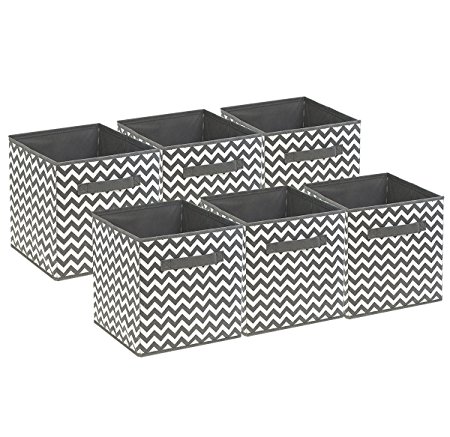 Sorbus Foldable Storage Cube Basket Bin, 6 Pack,Chevron Pattern (Gray)