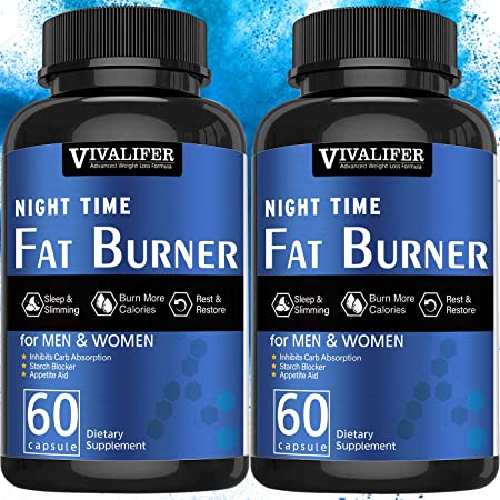 Night Time Fat Burner, 2PACK Weight Loss Dietary Supplement for Men and Women, Appetite Suppressant, Promote Metabolism, Inhibits Carb Absorption and Sleep Supplement - 60 Capsules