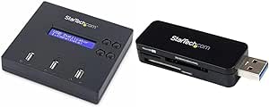 StarTech.com Standalone 1 to 2 USB Flash Drive Duplicator/Cloner/Eraser & USB 3.0 Multimedia Memory Card Reader - Portable SDHC MicroSD Card Reader - External USB Flash Card Reader Black