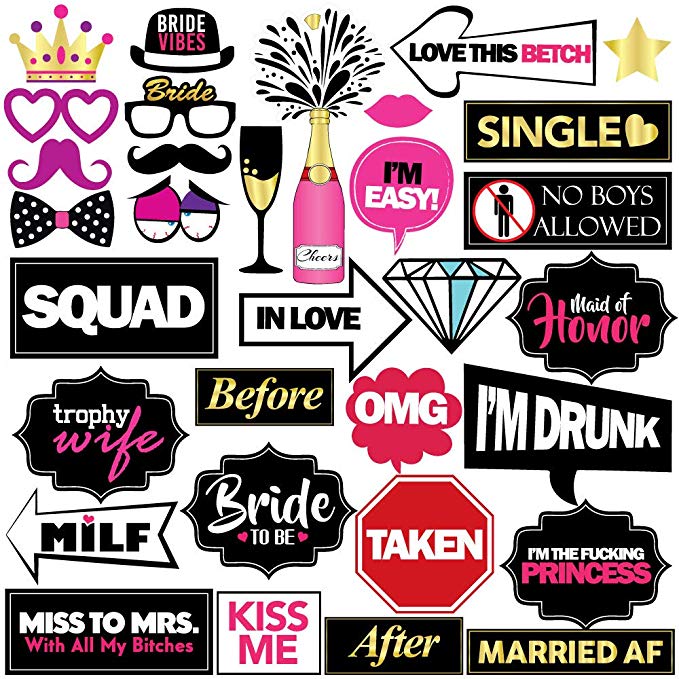 Bachelorette Party Photo Booth Props - 36 Piece Set - Bachelorette Party Decorations, Favors, Gifts and Ideas