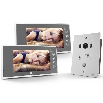 [Upgrade Version]1byone 7" Color LCD Touch Screen Wired Video Doorbell, 2 Monitors 1 Camera With Video Recording and PhotoTaking Function, 120° Wide-Angle VP-0689