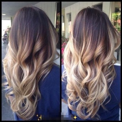 20" 22" 3/4 Full Head Clip in Hair Extensions Ombre One Piece 2 Tones Wavy Curly (Dark brown to sandy blonde)
