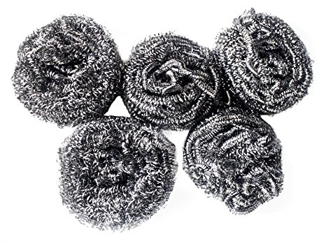 Powerful Dishwashing Metal Scouring Pads Set of 5 - Removes Grease, Oil Completely from Plates, Cups, Glassware, Baking Tins - Long Lasting Satisfaction Guaranteed!