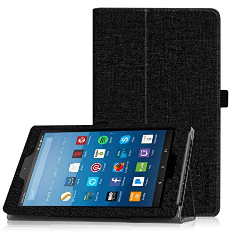 Famavala Folio Case Cover with Auto Wake/Sleep Feature for 8" Fire HD 8 [Compatible with 8th Generation 2018 / 7th Generation 2017 ] 8-Inch Tablet (ZBlack)