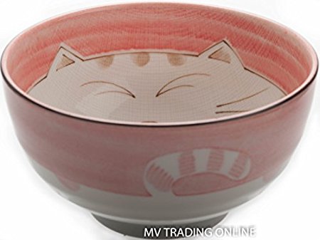 JapanBargain Japanese Smiling Pink Cat Porcelain Soup Bowl, 6" L