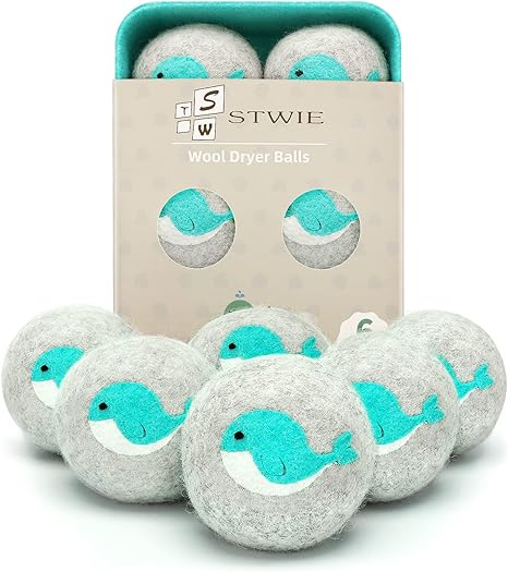 Dryer Balls Laundry Reusable Wool Felt Balls Organic Wool Dryer Balls New Cute Dolphin With Crafting Felt Box Drying Ball For Washing Machine Helps Save Dry Time,Reduce Wrinkles,Pet Hair Removal,Anti Static Laundry Ball Natural Fabric Softener STWIE(Dolphin Style)