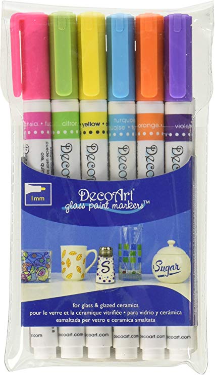 DecoArt 6 Piece 1mm Brights Glass Paint Marker Set