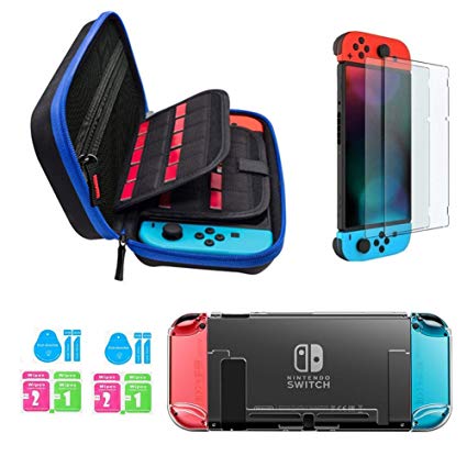 Jusoney Nintendo Switch Accessories Kit include Nintendo Switch Case with 20 Game Cartridge/Switch Clear Cover Case/2 pcs HD Screen Protector for Nintendo Switch Console Accessories