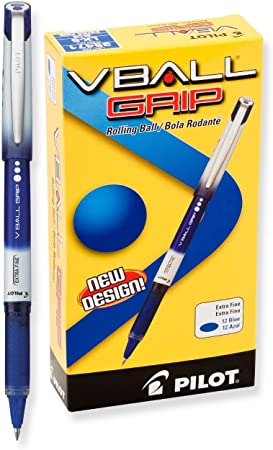 PILOT VBall Grip Liquid Ink Rolling Ball Stick Pens, Extra Fine Point, Blue Ink, 12-Pack (35471)