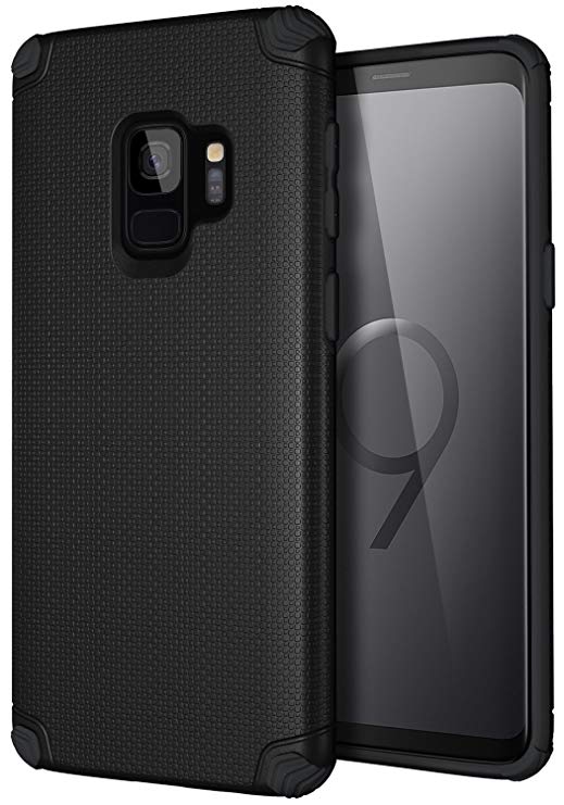 Galaxy S9 Case, CASEVASN [Dual Layer] [Shockproof] Armor Rugged Defender Shock Absorbent Defender Protective Case with Air Vent Magnetic Car Vent Mount Rubber for Samsung Galaxy S9 (Black)