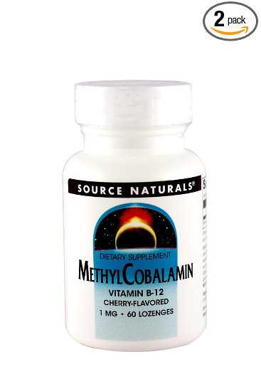 Source Naturals Methylcobalamin Vitamin B-12, Cherry Flavored, 60 Lozenges (Pack of 2)