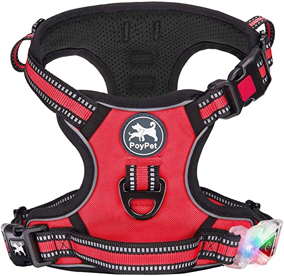 PoyPet No Pull Dog Harness, [Upgraded Version] No Choke Front Lead Dog Reflective Harness, Adjustable Soft Padded Pet Vest with Easy Control Handle for Small to Large Dogs