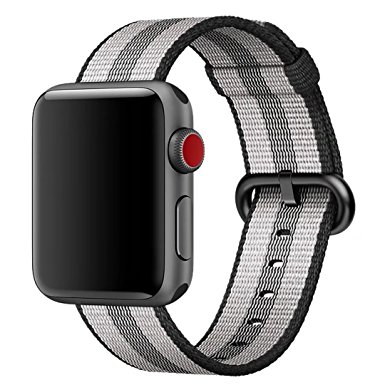 Hailan Band for Apple Watch Series 1 / 2 / 3,Newest Design Fine Woven Nylon Wrist Strap Replacement with Classic Buckle for iwatch,38mm,Black Stripe
