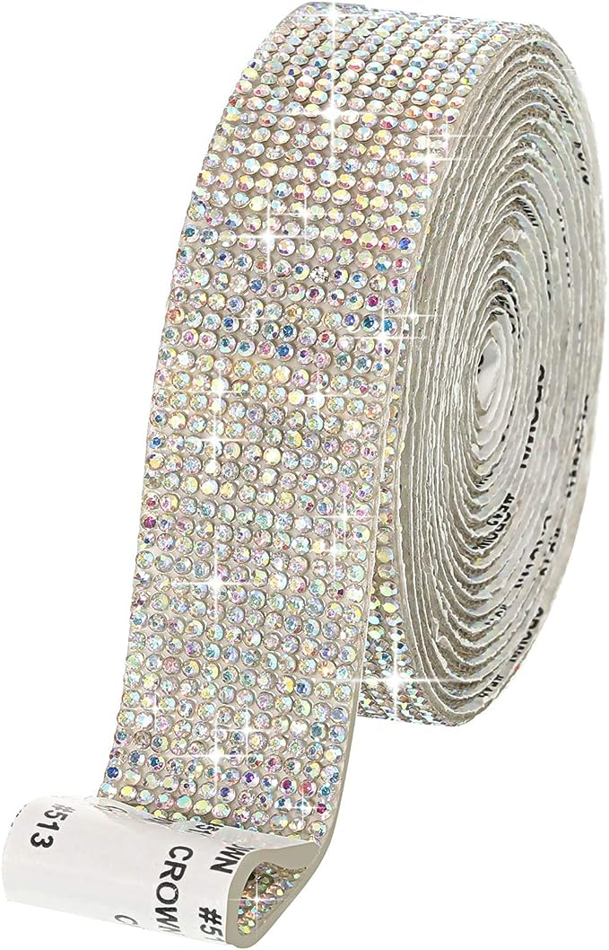 Self Adhesive Crystal Rhinestone Diamond Ribbon DIY Decoration Sticker with 2 mm Rhinestones for Arts Crafts, DIY Event Car Phone Decoration (1.06 x 108 Inch)