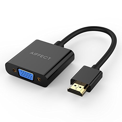 AIFFECT HDMI to VGA Converter 1080P Gold Plated Adapter with 3.5mm Audio Port Output and Micro USB AUX Power Cable for Laptop, projector, XBox 360 One, PS4 PS3 - Black