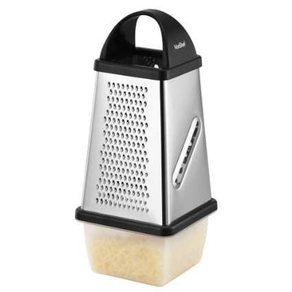 VonShef Stainless Steel Four Sided Grater with Collection Box and Lid