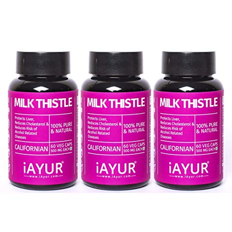 iAYUR Milk Thistle Extract (Pack of 3) 500 Mg 60 Veg Caps | Tested & Certified 100% Potent, Natural, Pure & Safe - Herbal Liver Care Formula