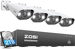 ZOSI 5MP Überwachungskamera Aussen Set, 4K 2TB HDD NVR Videoüberwachung System auf 16CH erweiterbar,4X 5MP PoE IP Outdoor Kamera, Personenerkennung, C1825A