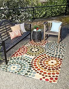 Unique Loom Outdoor Modern Collection Area Rug - Spark (10' x 14' 1" Rectangle, Beige/ Burgundy)