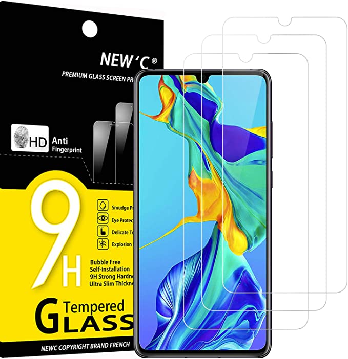 NEW'C 3 Unidades, Protector de Pantalla para Huawei P30, Antiarañazos, Antihuellas, Sin Burbujas, Dureza 9H, 0.33 mm Ultra Transparente, Vidrio Templado Ultra Resistente