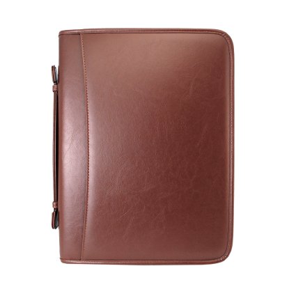 Zippered Executive 3 Ring Binder Portfolio with Built In Calculator, Carrying Handle (Brown / Black) for Business & More by Cre8tive Ink