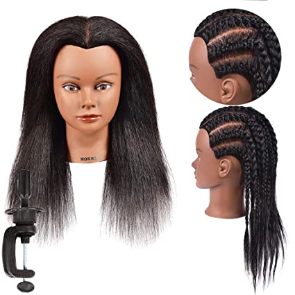 Mannequin Head Hair 100% Real Hair Training Head Cosmetology Manikin Practice Doll Head Hairdressers Practice Training Head for Hairstyling and Braid Training Hair Head