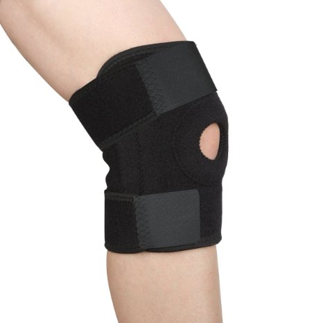 Perfect Fit Knee Support, Alaska Bear® Breathable Neoprene Knee Brace Open Patella Stabilizer Knee Wrap for Running Arthritis Outdoor Sports Meniscus Tear, One Size (Black)