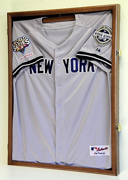 Baseball Jersey Frame Display Case Cabinet w/ 98% UV Protection -Walnut Finished