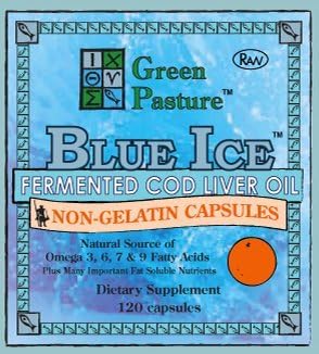Green Pasture | Blue Ice Fermented Cod Liver Oil | Non-Gel Orange Capsules