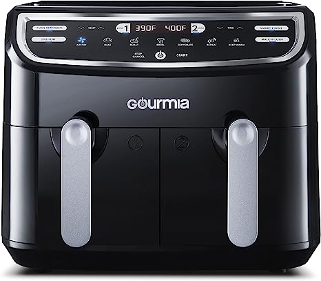 Gourmia 9-Quart Dual Basket Digital Air Fryer, with 7 Functions, Smart Finish and Match Cook