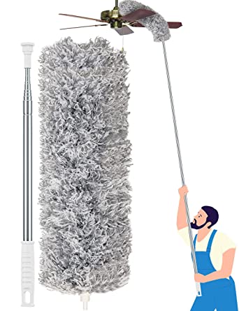 Feather Duster Extendable Flexible Bendable Microfiber Duster Long Extension Pole up to 100'' Anti-Scratch Cover, Washable, Cleaning High Ceiling Fans, Blinds, Cobweb,Easily removes dust in corner .