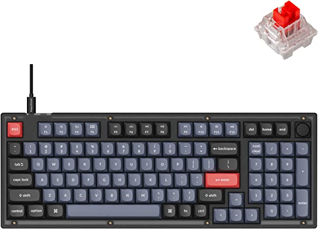 Keychron V5 Wired Custom Mechanical Keyboard Knob Version, 96% Layout QMK/VIA Programmable with Hot-swappable Keychron K Pro Red Compatible with Mac Windows Linux Black (Frosted Black-Translucent)