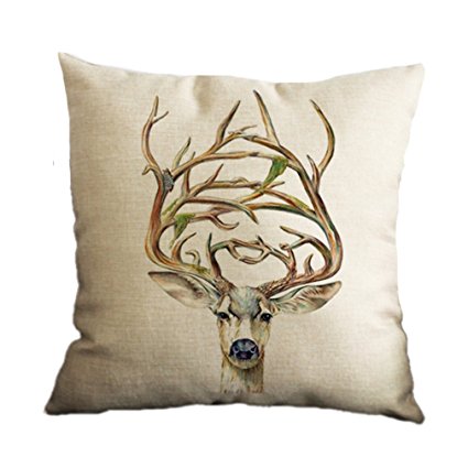 Nunubee Cotton Linen Home Decor Throw Sofa Car Cushion Cover Pillow Case Elk