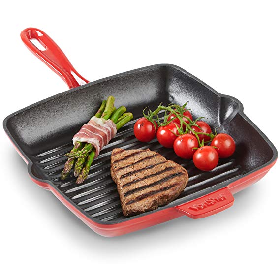 VonShef 26cm Cast Iron Square Griddle Pan - Suitable For All Hob Types Including Induction