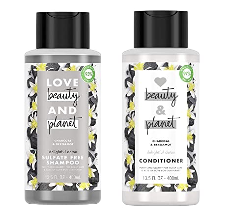 Love Beauty & Planet Sulfate Free Clarifying Shampoo and Conditioner Set, Charcoal & Bergamot (13.5 oz each)