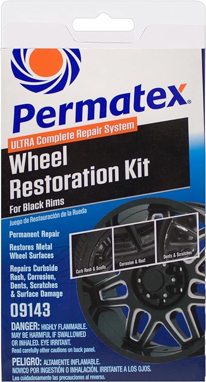 Permatex 09143 Wheel Restoration Kit - Black - Easy-to-Use Do It Yourself Kit Repairs Unappealing Wheel Damage Including Curbside Rash, Corrosion, and Scuffs for Like New Appearance