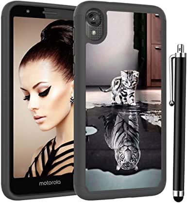 Moto E6 Case,Voanice Shockproof Hybrid Heavy Duty Rugged Phone Case Hard Plastic & Soft Silicone Bumper Protective Dual Layer Armor Protection Men Women Back Cover for Motorola Moto E6-Cat and Tiger