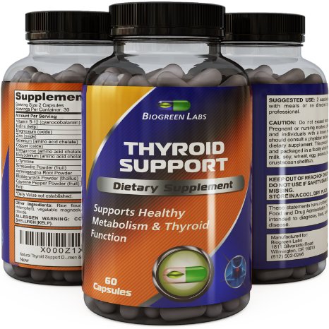 Natural Thyroid Support Dietary Supplement Improve Thyroid Function Powerful Antioxidant Increase Energy Reduce Fatigue Support Immune System Boost Metabolism for Women & Men by Biogreen Labs