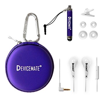 Great Sounding In-Ear Earphones with Microphone. Best earbuds headphones for iPhone 6s iPad Air iPad Mini iPod Android Samsung Galaxy S7 Smartphones Earbuds with [Deep Purple] Case Devicemate SD 455