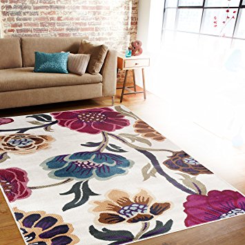 Rugshop Modern Transitional Leaves Soft Area Rug, 3'3" x 5', Cream