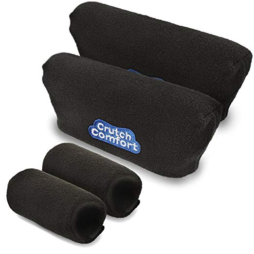 Universal Crutch Underarm Pad and Hand Grip Covers - Luxurious Soft Fleece with Sculpted Memory Foam Cores (Classic Black)
