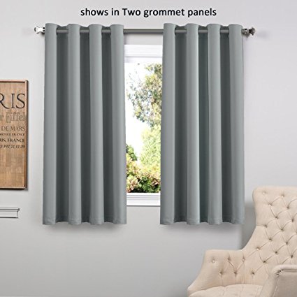 Flamingo P Microfiber Home Thermal Insulated Solid Ring Top Blackout Curtains / Drapes for Bedroom, One Panel 63 by 52 inch -Dove Gray