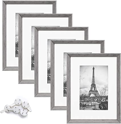 upsimples 6x8 Picture Frames with High Definition Glass,Rustic Photo Frames for Wall or Tabletop Display,Set of 5,Light Grey