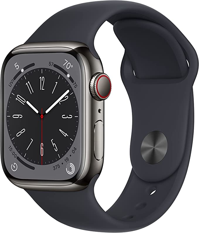 Apple Watch Series 8 [GPS   Cellular 41mm] Smart Watch w/Graphite Stainless Steel Case w/Midnight Sport Band-S/M. Fitness Tracker, Blood Oxygen & ECG Apps, Always-On Retina Display, Water Resistant