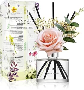 COCODOR Rose Flower Reed Diffuser/White Jasmine/6.7oz/1Pack / Home Fragrance Scent Essential Oil Stick Diffuser for Bedroom Bathroom Home Décor