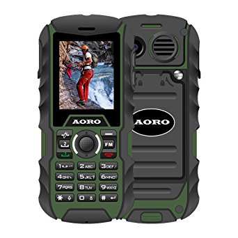 N.ORANIE AORO IP68  Waterproof Shockproof Dustproof Military Level Mobile Phone with Loud Speaker Flashlight 2 Batteries and Support 2 Unlocked Sim Cards for Outdoor Adventure(Green/Black)
