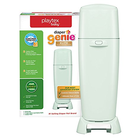 Playtex Diaper Genie Elite Diaper Pail System with Front Tilt Pail For Easy Diaper Disposal, Green