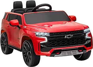 Aosom 12V Licensed Chevrolet TAHOE Ride On Car, Kids Ride On Car with Remote Control, 3 Speeds, Spring Suspension, LED Light, Horn, Music, Electric Kids Car for 3-6 Years Old, Red