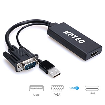 KPTEC VGA To HDMI Adapter, USB to HDMI 1080p HD Video Converter Cable for Laptop Desktop - Black